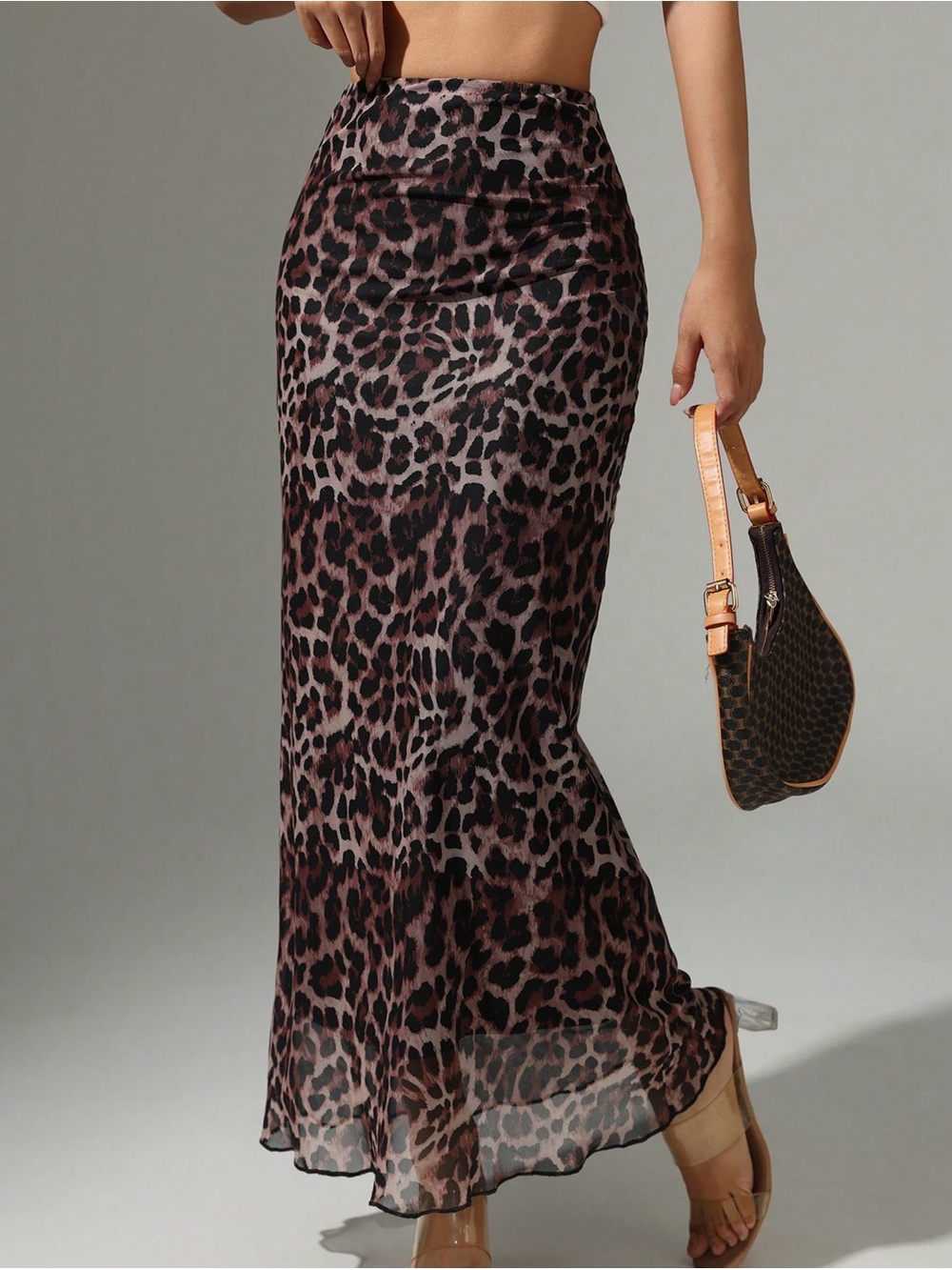 Leopard Print Maxi Skirt - Brown/Black